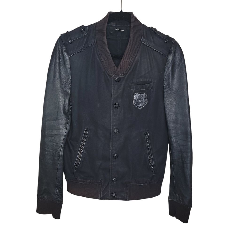 The Kooples Men's Cotton & Lambs Leather Black Bomber Jacket Small